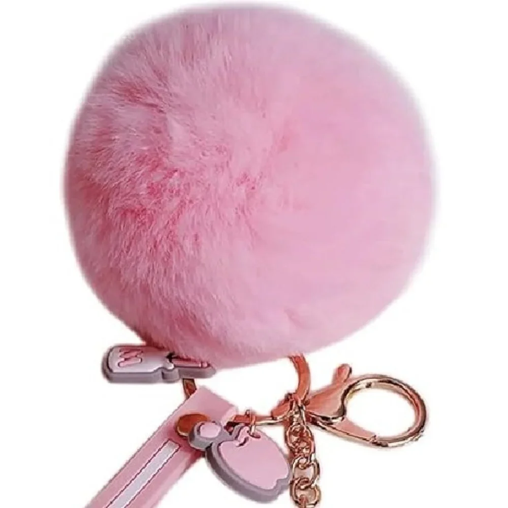 Hello Kitty Chunky Pom Pom Keychain Bag Pendant Keyring Jewelry Pink White NEW